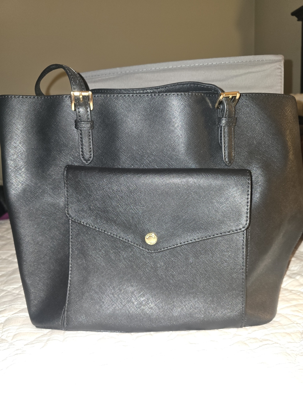 Michael Kors Black Saffiano Tote with Front Envelope Pocket